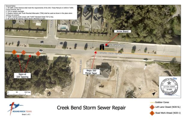 Creek Bend lane closure scheduled Jan. 13-21